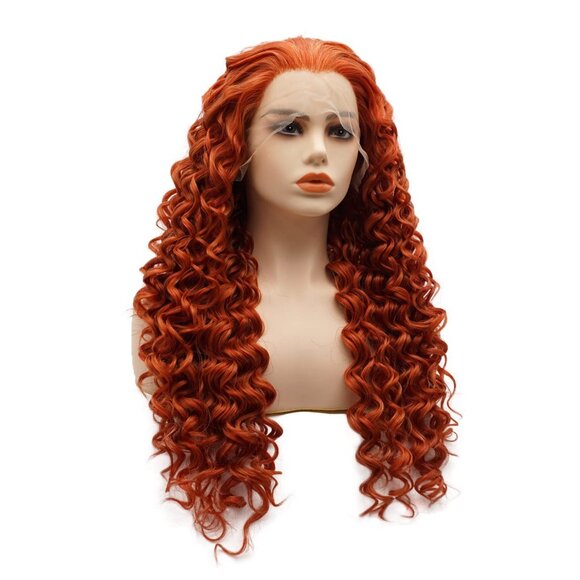 Synthetic Lace Front Wig Curly Long 26inch Red and Blonde Mix - Picture 2 of 5